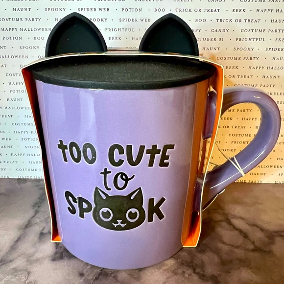 delilah jane Other - Halloween Purple Too Cute To Spook Black Kitty Cat Mug with Black Ears Lid